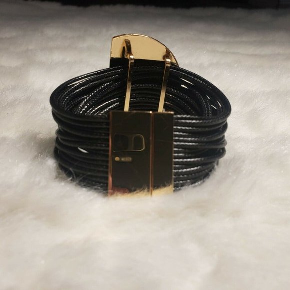 Womens Gold & Black Rope Bracelet Magnetic Clasp - Picture 3 of 5